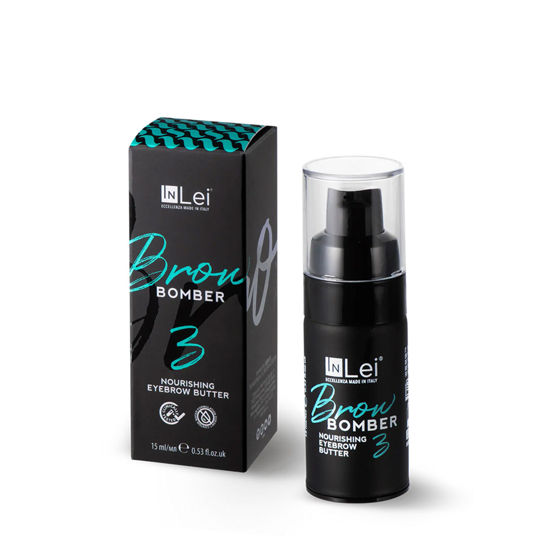 Lei Brow Bomber 3 nourishing eyebrow butter with packaging on a white background