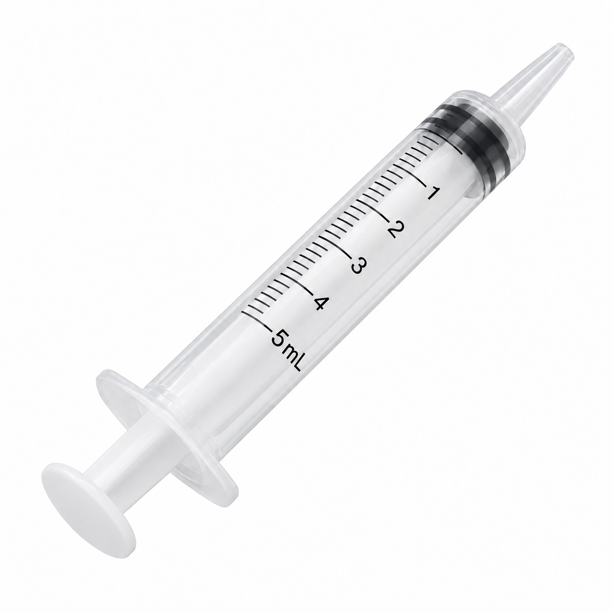 5ml Luer Slip syringe with opaque white plunger and threadless push-fit tip