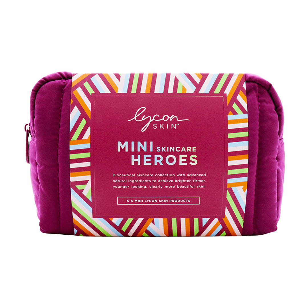 Lycon Skin Mini Skincare Heroes set with colorful packaging on a white background