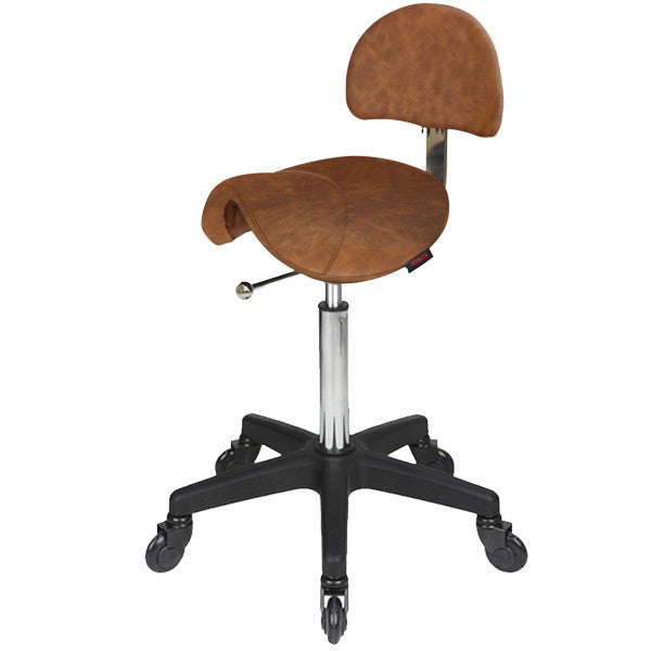 Joiken Saddle Stool - Black Base - Click'n'Clean Castor Wheels - Tan