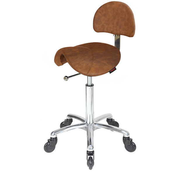 Joiken Saddle Stool - Chrome Base - Click'n'Clean Castor Wheels - Tan