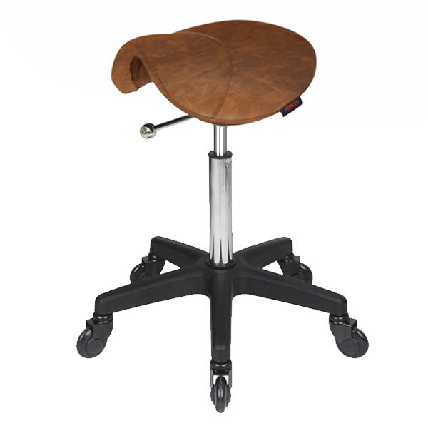 Joiken Saddle Stool - No Back - Black Base - Click'n'Clean Castor Wheels - Tan