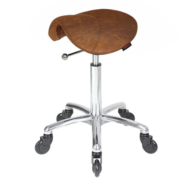 Joiken Saddle Stool - No Back - Chrome Base - Click'n'Clean Castor Wheels - Tan
