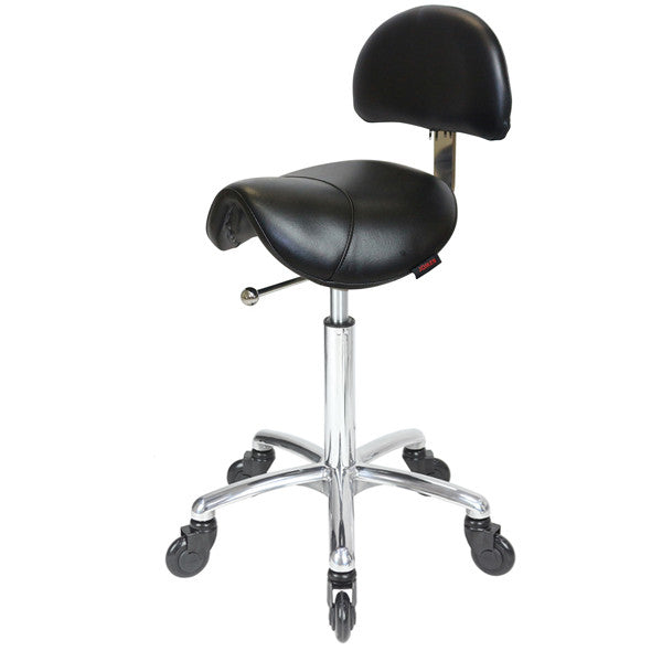 Joiken Saddle Stool - Chrome Base - Click'n'Clean Castor Wheels - Black