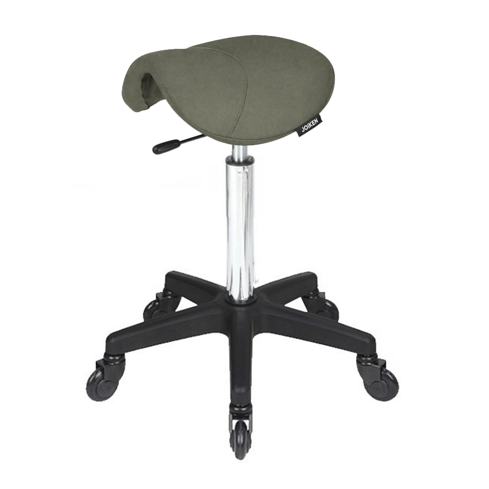 Joiken Saddle Stool - No Back - Black Base - Click'n'Clean Castor Wheels - Forest Green