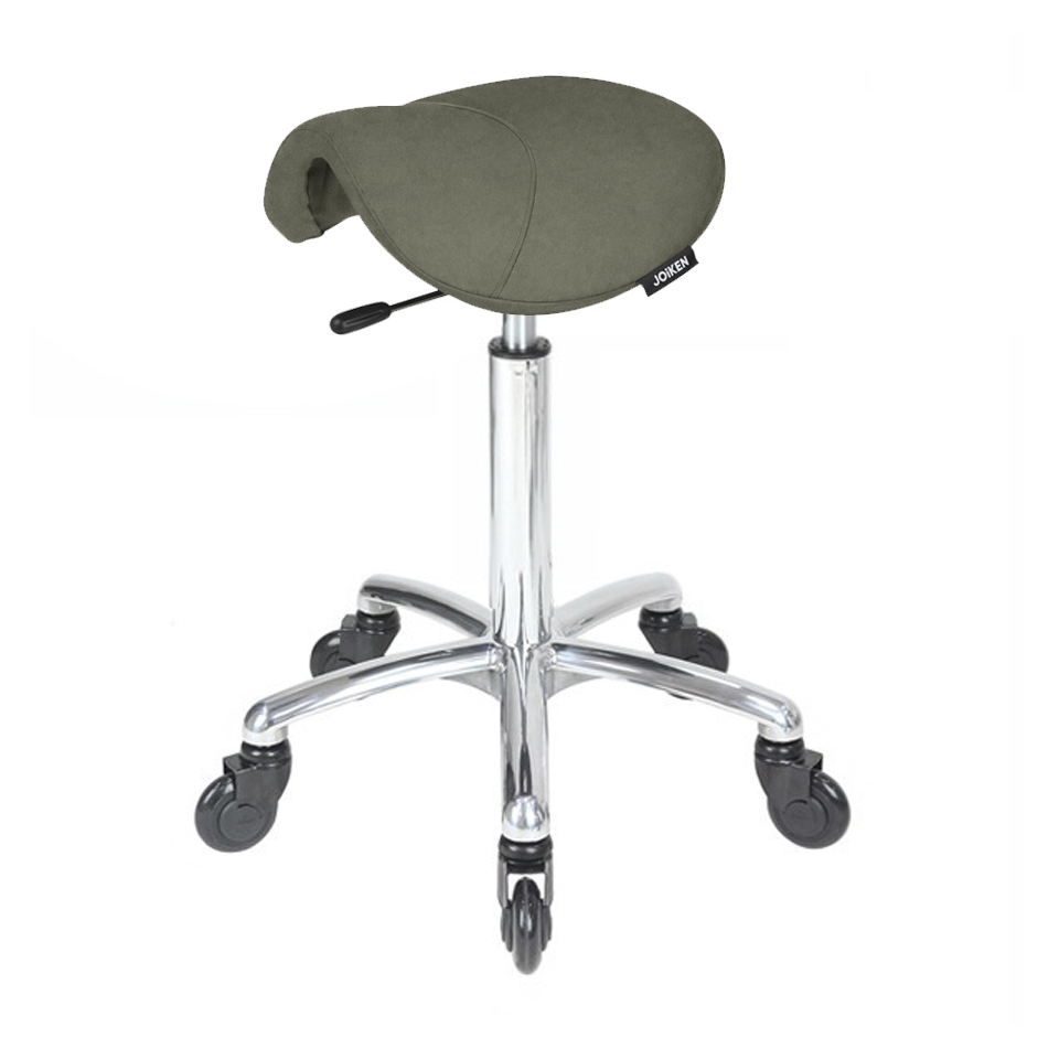 Joiken Saddle Stool - No Back - Chrome Base - Click'n'Clean Castor Wheels - Forest Green