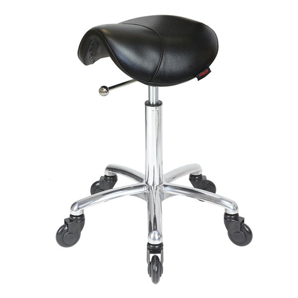 Joiken Saddle Stool - No Back - Chrome Base - Click'n'Clean Castor Wheels - Black
