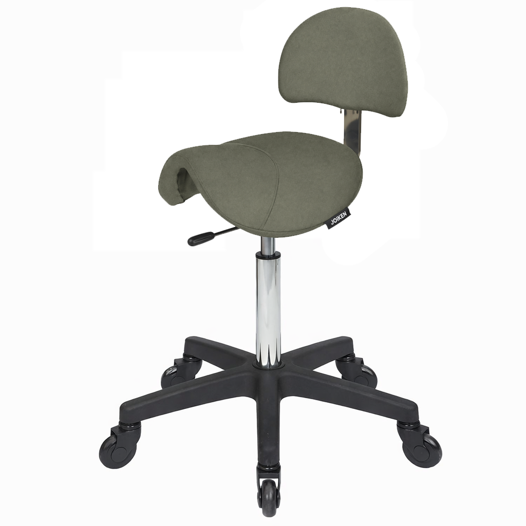 Joiken Saddle Stool - Black Base - Click'n'Clean Castor Wheels - Forest Green