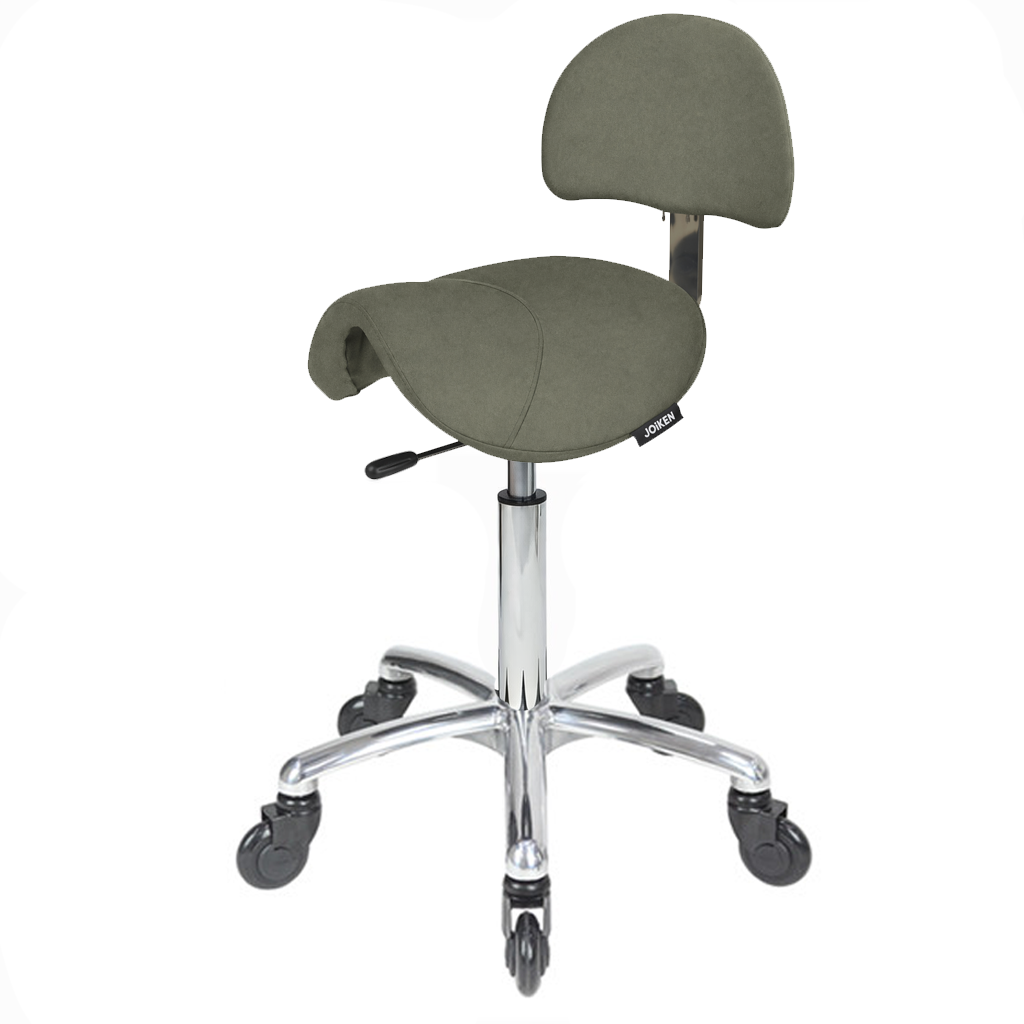 Joiken Saddle Stool - Chrome Base - Click'n'Clean Castor Wheels - Forest Green