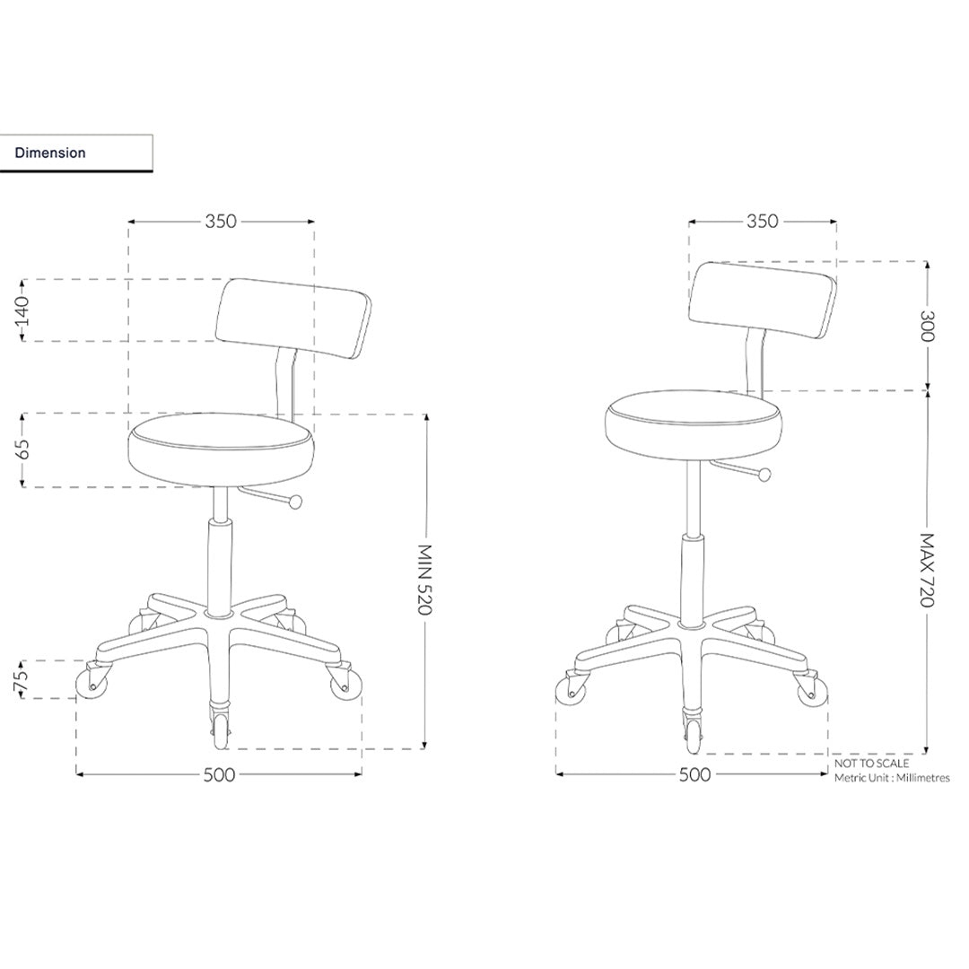 Joiken Sprint Stool - Black Base - Click'n'Clean Castor Wheels - Black