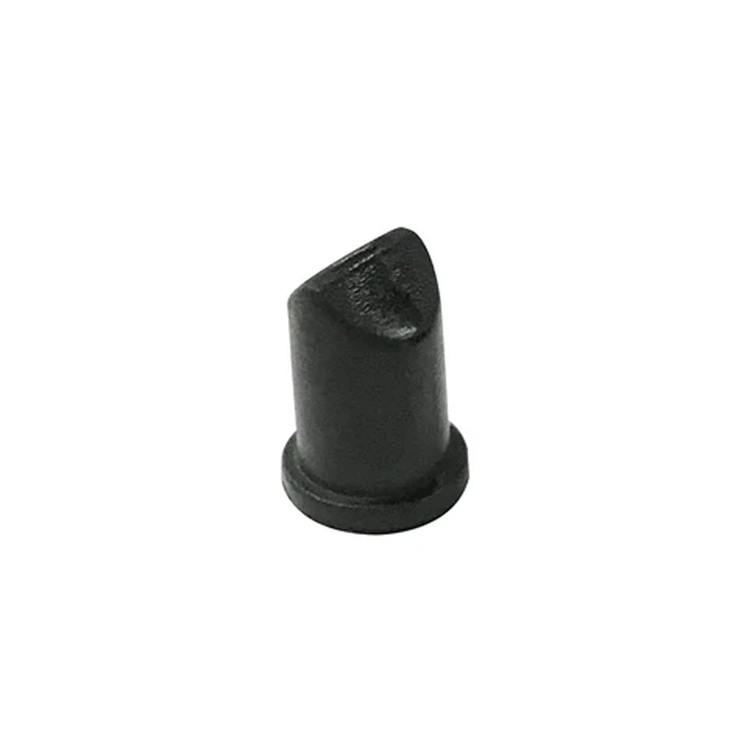 Black cylindrical object on a white background