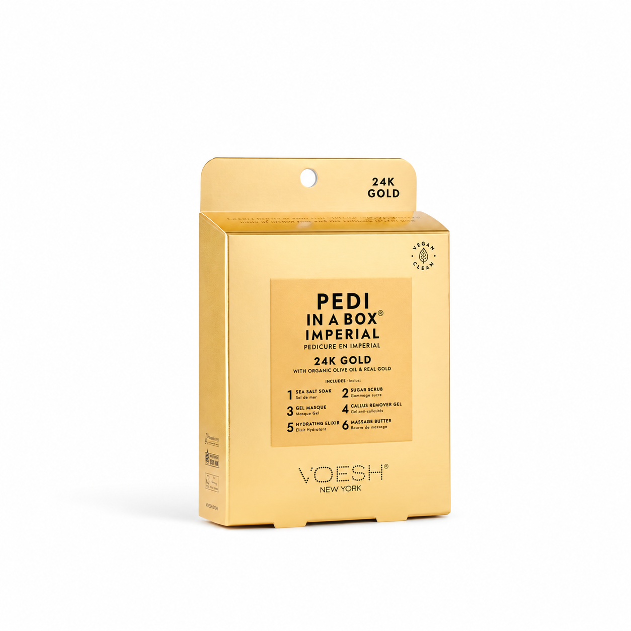 Voesh 6 Step Pedi-in-a-Box 24K Gold on a white background