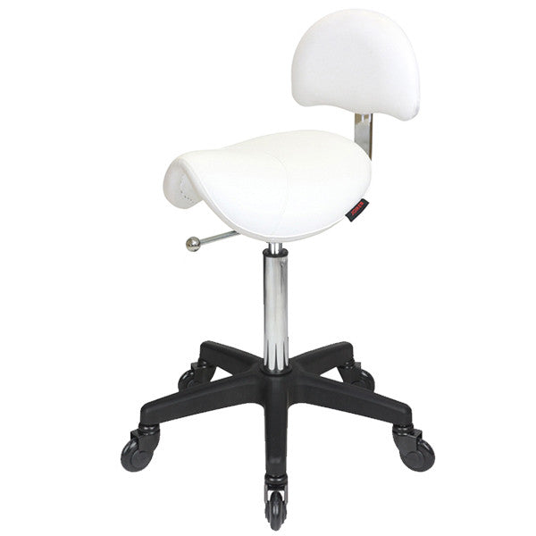 Joiken Saddle Stool - Black Base - Click'n'Clean Castor Wheels - White