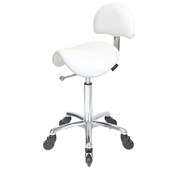 Joiken Saddle Stool - Chrome Base - Click'n'Clean Castor Wheels - White