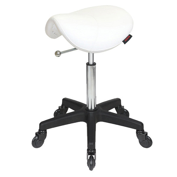 Joiken Saddle Stool - No Back - Black Base - Click'n'Clean Castor Wheels - White