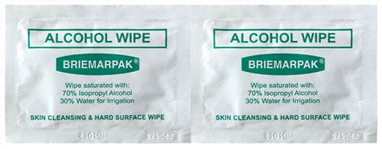 Briemar Hard Surface & Skin Cleansing Alcohol Wipe - 70% Isopropyl Alcohol - Pack of 50