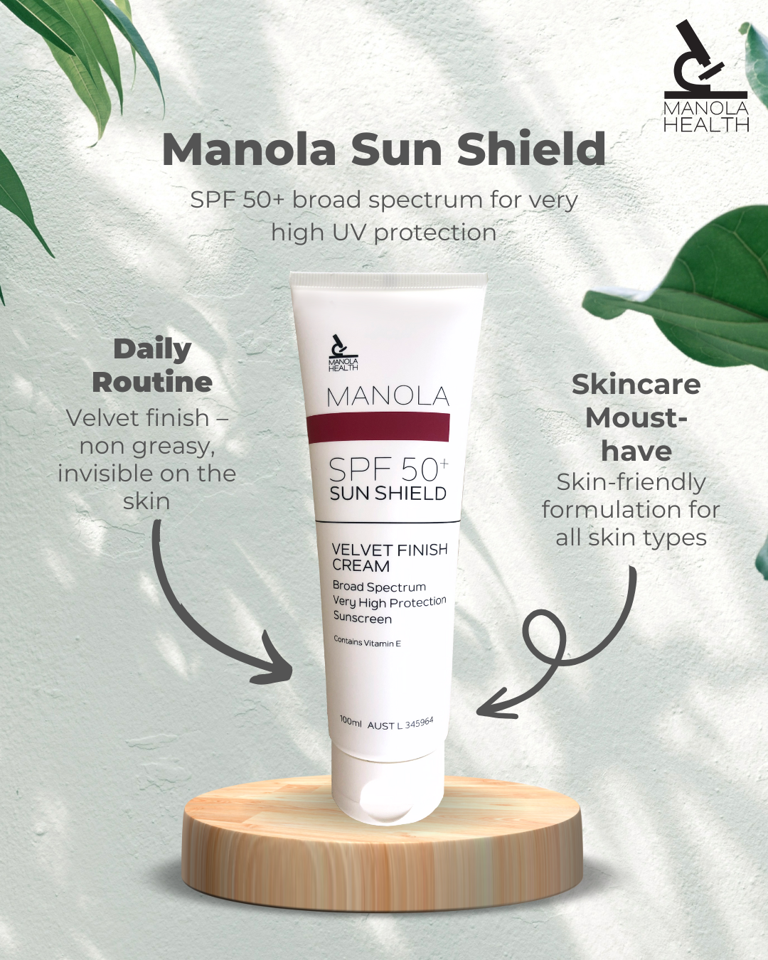 Manola Velvet Touch Sun Shield SPF50+ 100ml - 9 Pack with counter display