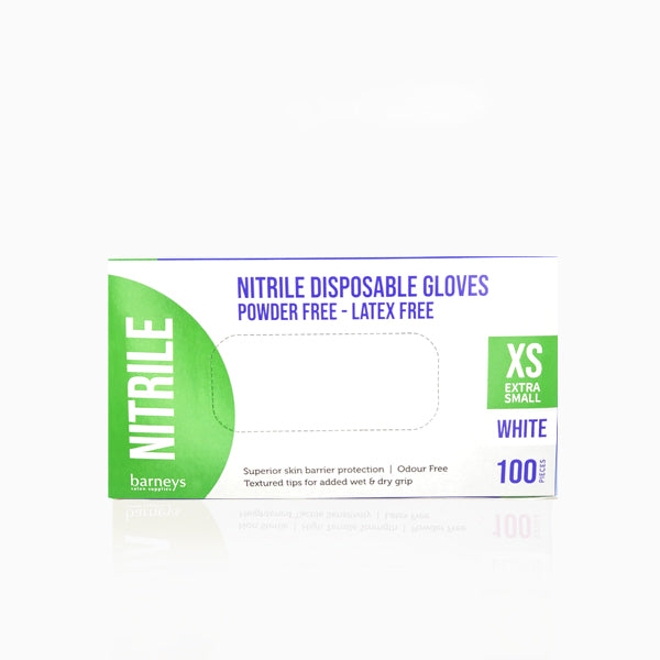 Barneys Nitrile Disposable Gloves Powder Free - White - Extra Small - 100 Pieces