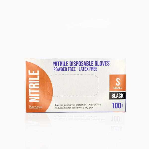 Barneys Nitrile Disposable Gloves Powder Free - Black - Small - 100 Pieces