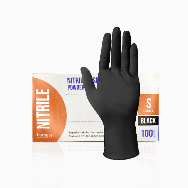 Barneys Nitrile Disposable Gloves Powder Free - Black - Small - 100 Pieces