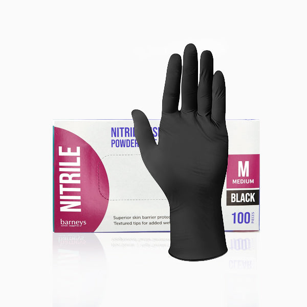 Barneys Nitrile Disposable Gloves Powder Free - Black - Medium - 100 Pieces