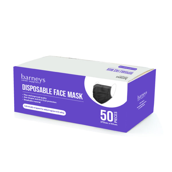 Barneys Disposable 3 Ply Face Mask - Black - 50 Pieces