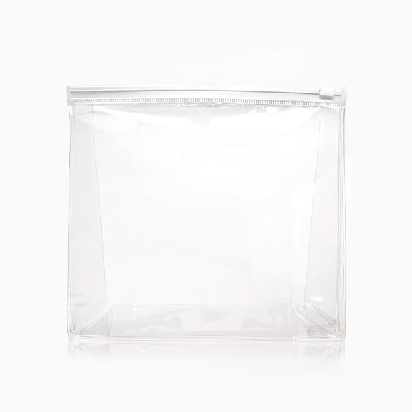 Barneys Transparent Cosmetic Bag - Clear/White Slide Lock - Large -10 Pieces