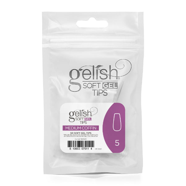 Gelish Soft Gel Tips 50PC Refill Pack - Medium Coffin - Size 0 - 8